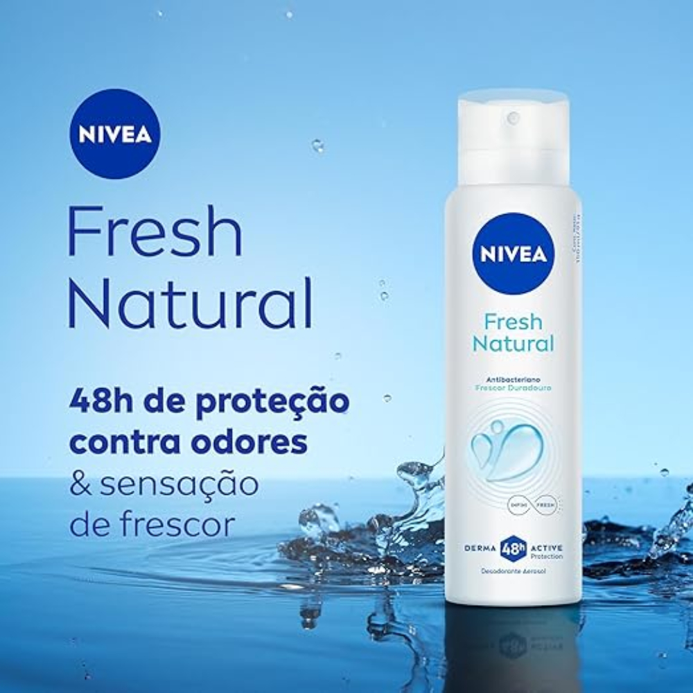 Detalhes do Kit Desodorante Aerossol Nivea Fresh Natural 150ml (4 Unidades) - Proteção 48h e Frescor Duradouro