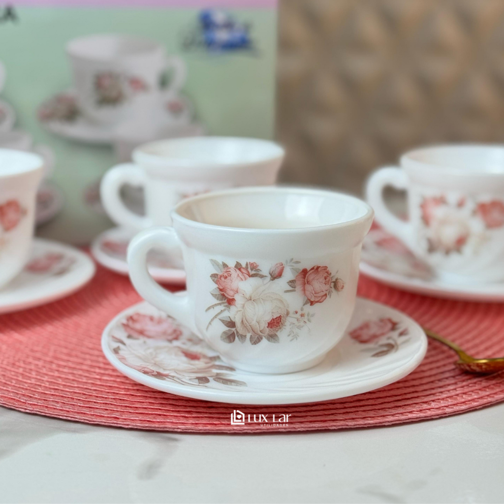 Jogo de Xicaras para Café Chá com Pires 8 peças de Vidro 190ml Estampada Opaline luxo em Oferta na Shopee