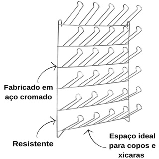 Escorredor Porta Copos Para Parede Secador De 12 20 24 e 30 Copos Cromado Para Bar e Restaurante em Oferta na Shopee