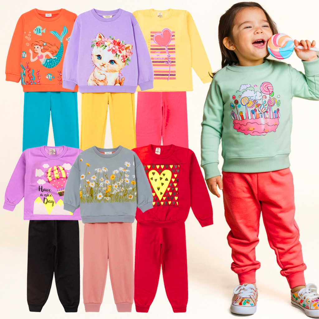 Kit 8 Peças Conjunto Moletom Infantil Menina 1 ao 14 Feminino Outono Inverno Pronto para e...