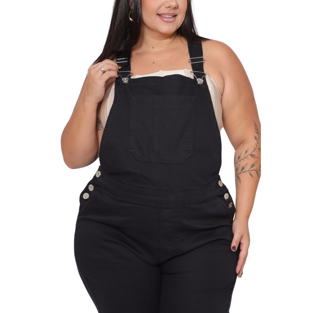 Macacão Jardineira Curto Plus Size Feminino Tamanho Grande Alleppo Jeans