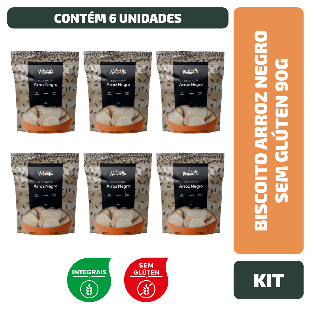 Kit Biscoito Arroz Multigrãos Sem Glúten Naturatta 90G - 6 Unidades - Food & Beverages