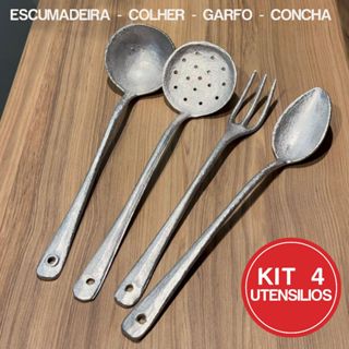 Kit 4 itens de cozinha alumínio fundido, colher garfo concha escumadeira restaurante lanchonete casa em Oferta na Shopee