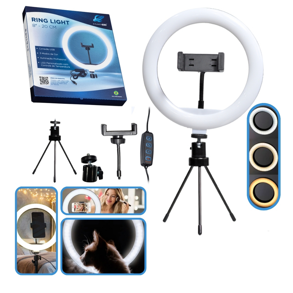 Ring Light 8 Polegada De Mesa Led Tripé Suporte Celular