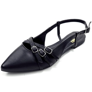 Slingback Feminino Rasteira Enfeite Fivelas em Metal