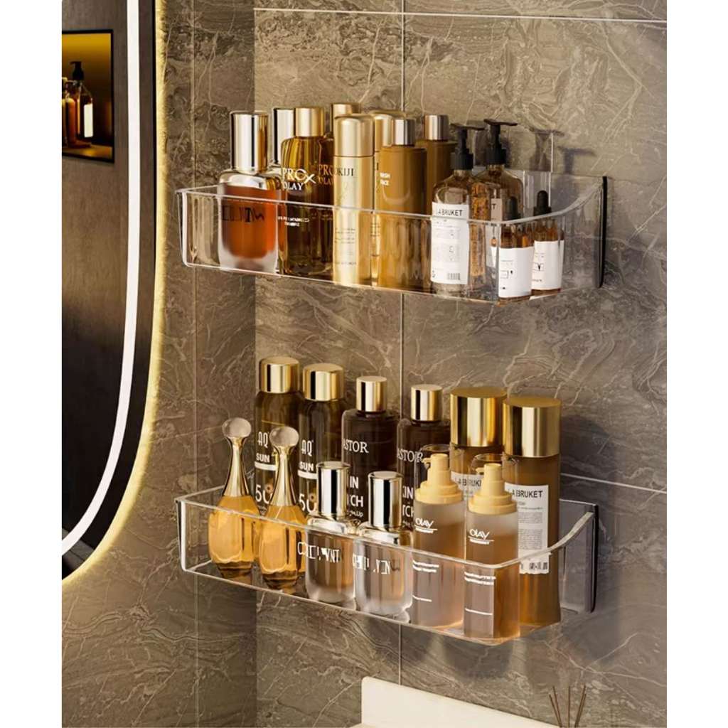 Suporte De Shampoo Prateleiras De Banheiro Sem Furo Acrilico linhado transparente-0128