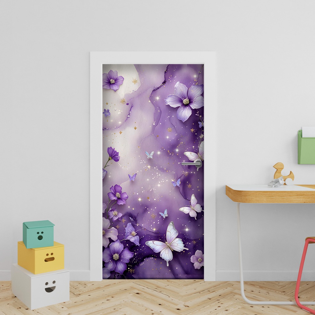 Capa Decorativa de Porta Sublimados C/ Elástico 0,75x2,10m Tema Borboletas Roxas em Oferta na Shopee