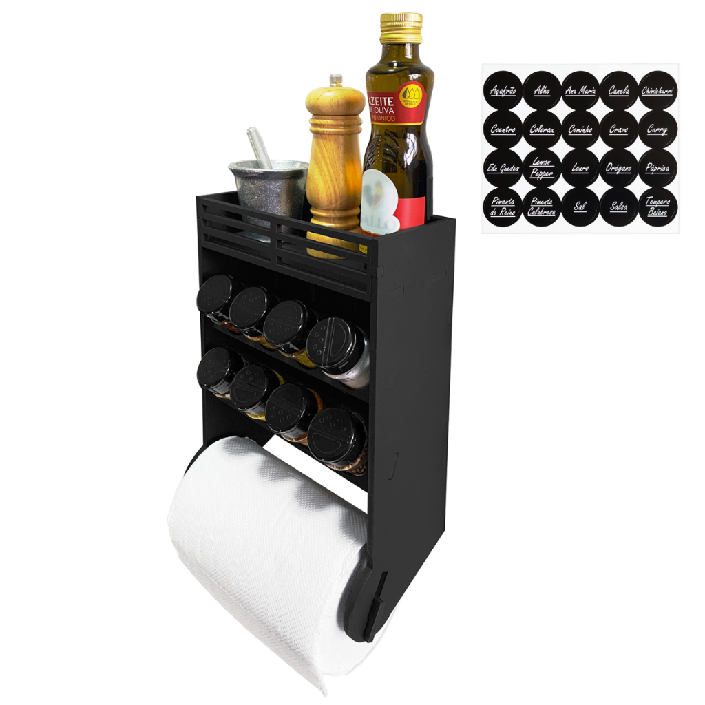 Porta Tempero Parede com 8 Potes 130ml Tampa Dupla Temperos Condimentos + Etiquetas em Oferta na Shopee