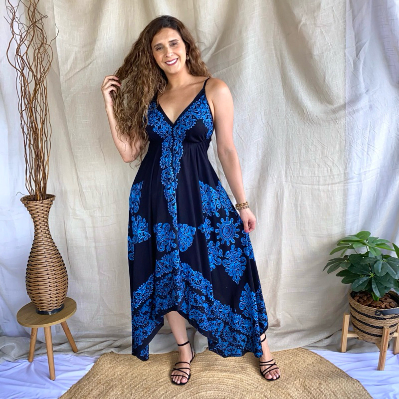 Vestido Indiano Longo Batik Ponta Lastex Moda Indiana Feminina Alça Bordado em Oferta na Shopee