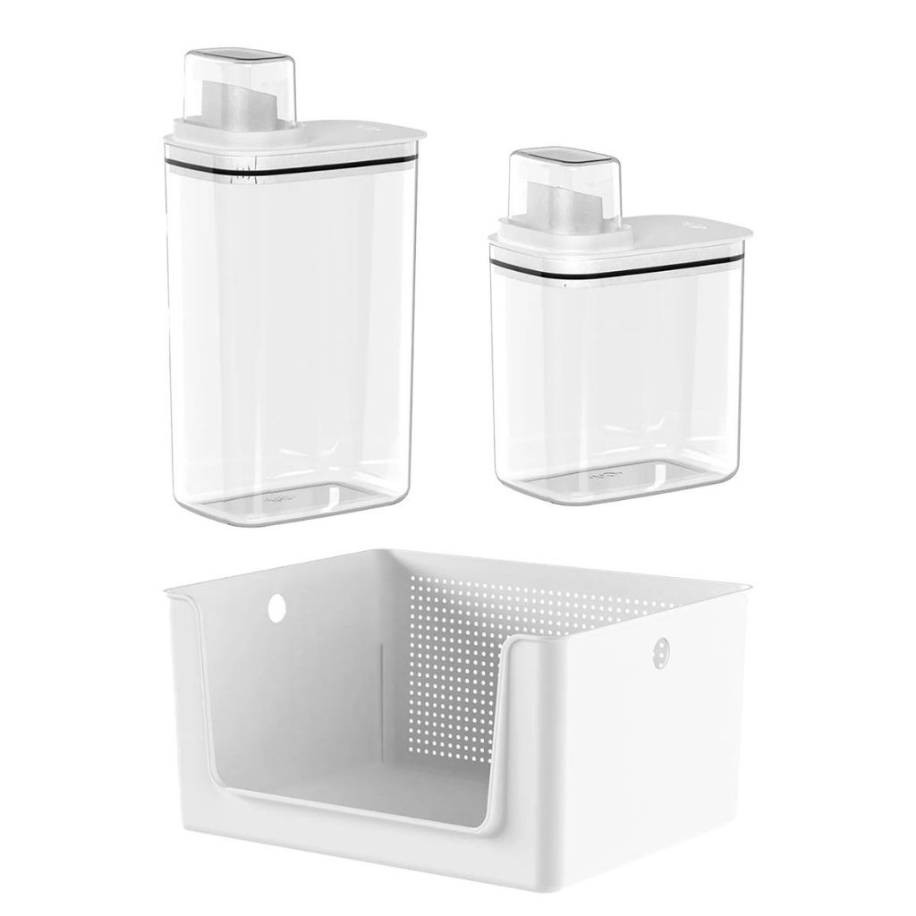 Kit Para Lavanderia Cesto Organizador 16L + 2 Dispenser 2,3L e 1,5L KTE149 - Ou em Oferta na Shopee