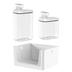 Kit Para Lavanderia Cesto Organizador 16L + 2 Dispenser 2,3L e 1,5L KTE149 - Ou