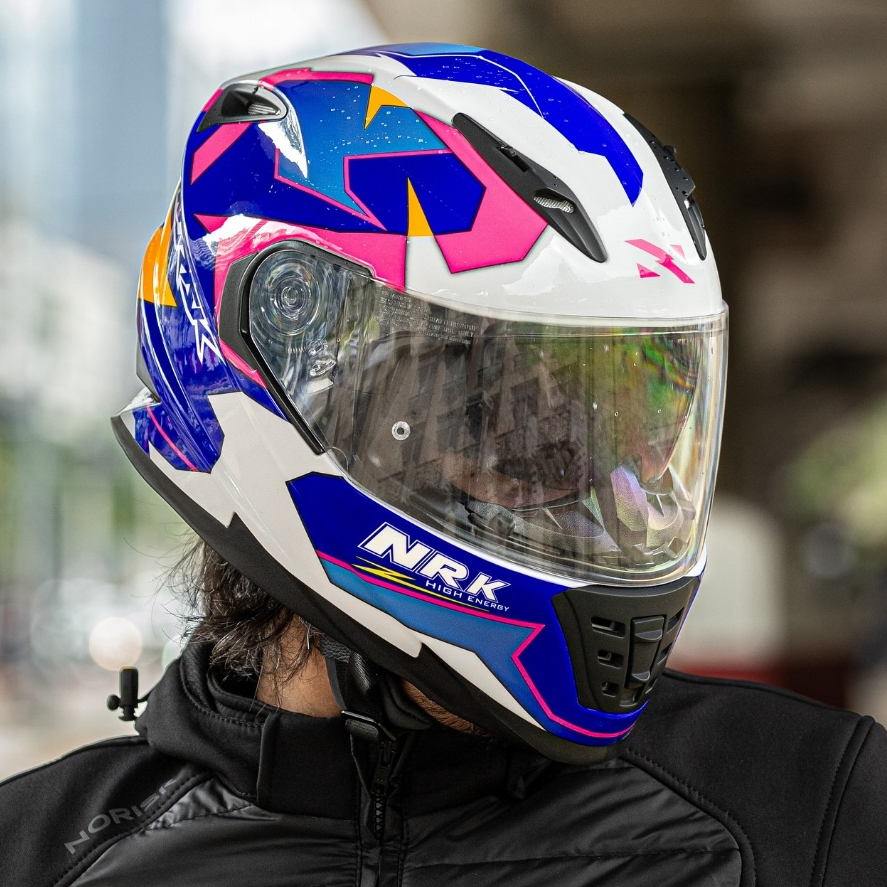 Capacete Norisk Soul FF302 District Feminino Com Narigueira Óculos Azul Rosa Branco