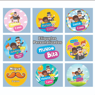 Etiqueta Adesiva Personalizada Mundo Bita Para Lembrancinhas e Aniversário 4x4cm 60 ou 120 Unidades