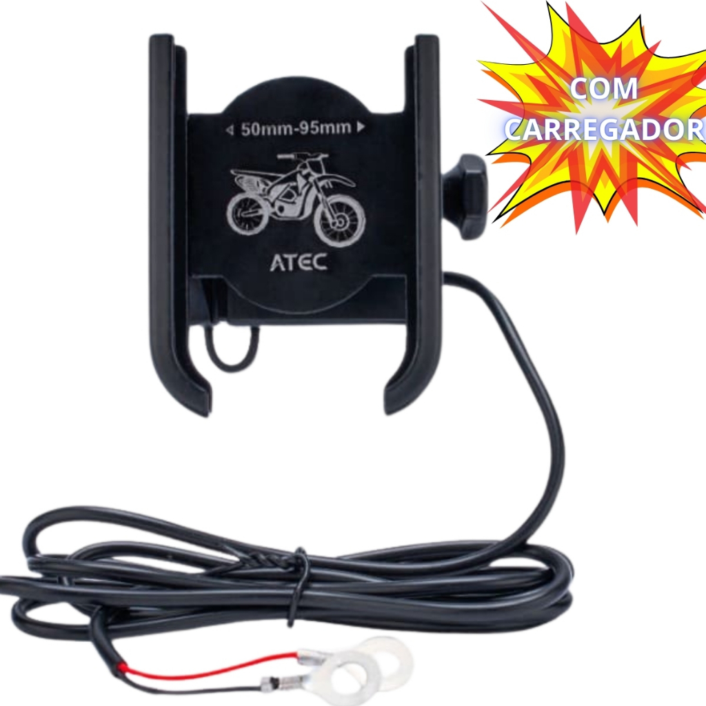 Suporte Celular Moto Com Carregador USB Alumínio Ajustável Cabo Para Ligar Bateria Universal em Oferta na Shopee