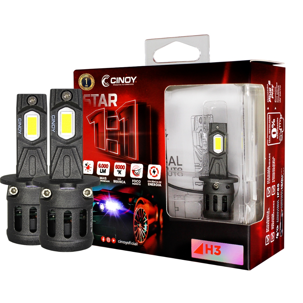 Lâmpada Super Led Mini Slim Cinoy Star 12000 Lumen H3 Sem Erro