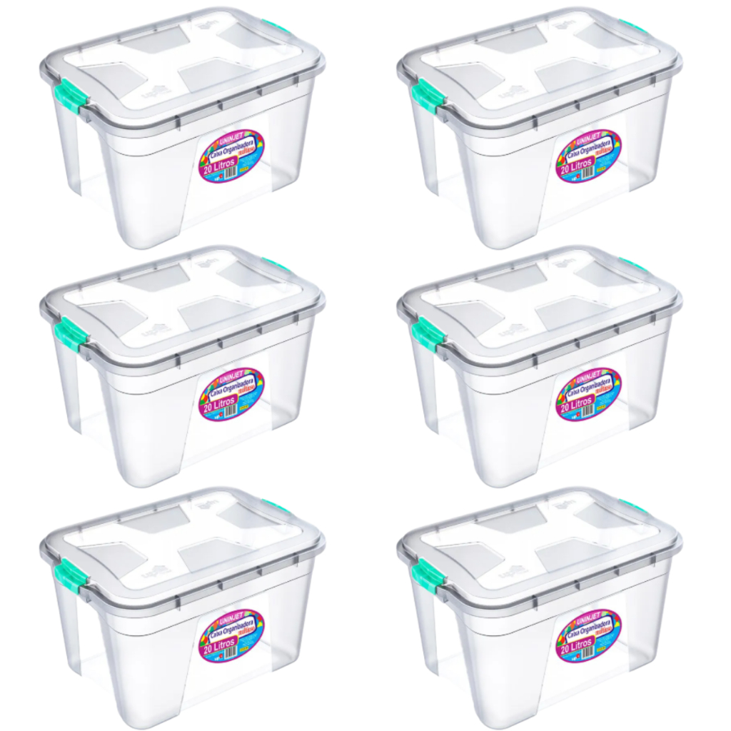 KIT COM 2 , 3 , 4 , 5 E 6 CAIXA ORGANIZADORA GRANDE TRANSPARENTE COM TAMPA E TRAVAS 20 LITROS em Oferta na Shopee