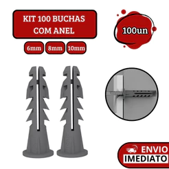 Kit 100 Buchas Com Aba e Anel Para Fixação Parede De Concreto Tijolo Basalto - 6mm | 8mm | 10mm