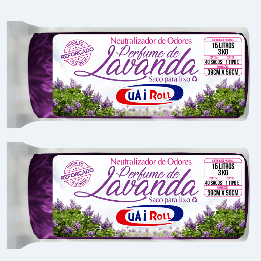 Saco De Lixo Roll De 40 Unidades 15 Litros Tira Odor Perfumado Com Cheiro de Lavanda Econômico