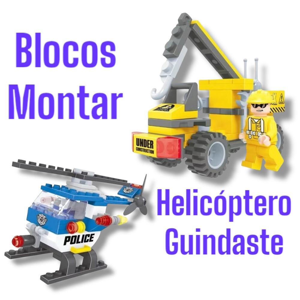 Brinquedo de Montar e Desmontar, Bloco de Montar Infantil Veiculo de Construção, Helicóptero de Polícia, tipo Lego