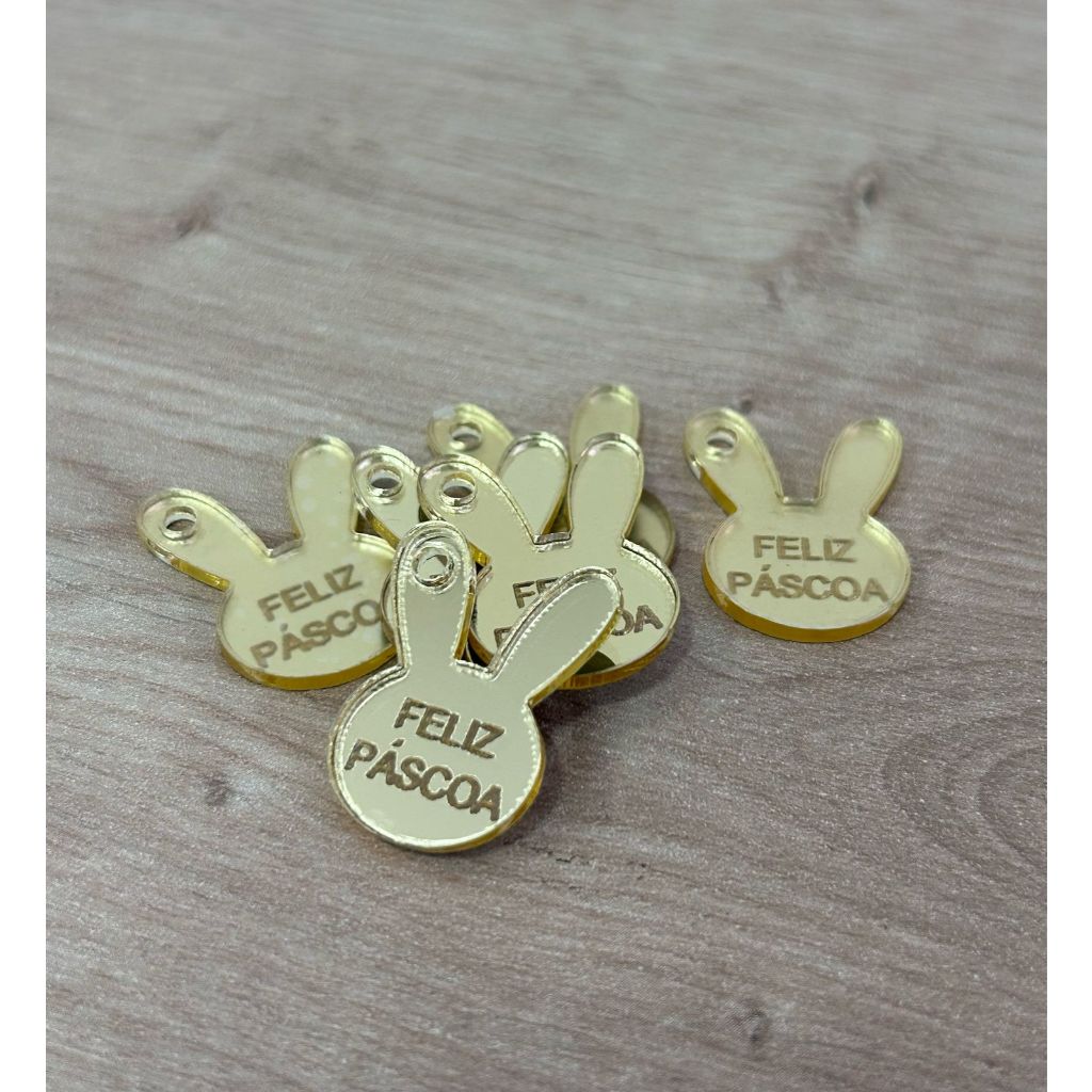 Aplique Tag Coelho Feliz Páscoa Gravado Acrílico Dourado Espelhado em Oferta na Shopee