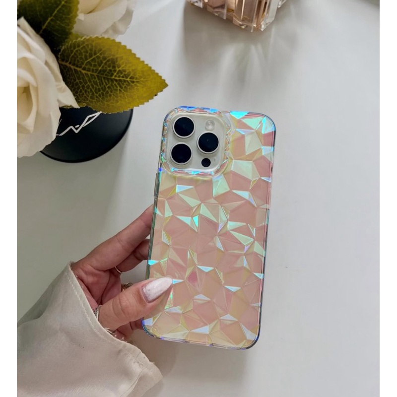 CAPA CRISTAL LUXO + KIT DE PELÍCULA CAPINHA ESPELHADA GEOMÉTRICA HOLOGRÁFICA PARA IPHONE  11/13/14/15/16PROMAX
