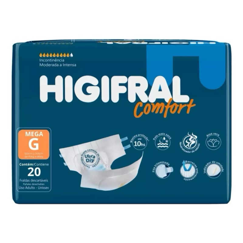 Fralda Adulto Geriatrica Higifral Confort Tam G - 20 Unidade