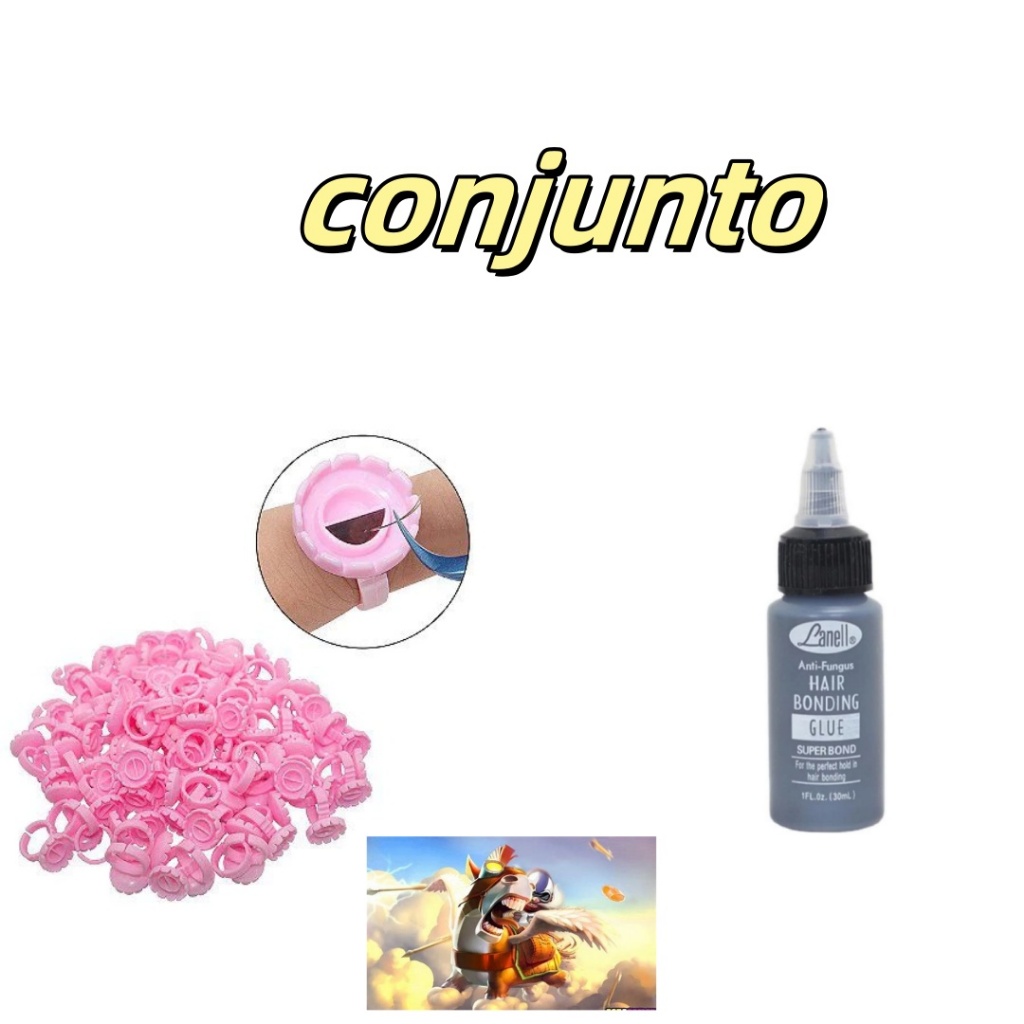 kit com Peças Cola Lanell 30ml - Cola Para Cabelo e Cílios Com Ação Anti + Anel Batoque Descartável Com Divisória