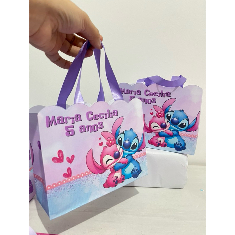 Sacolinha Personalizada | Stitch e Angel | Lembrancinha de aniversário | Sacolinha Stitch