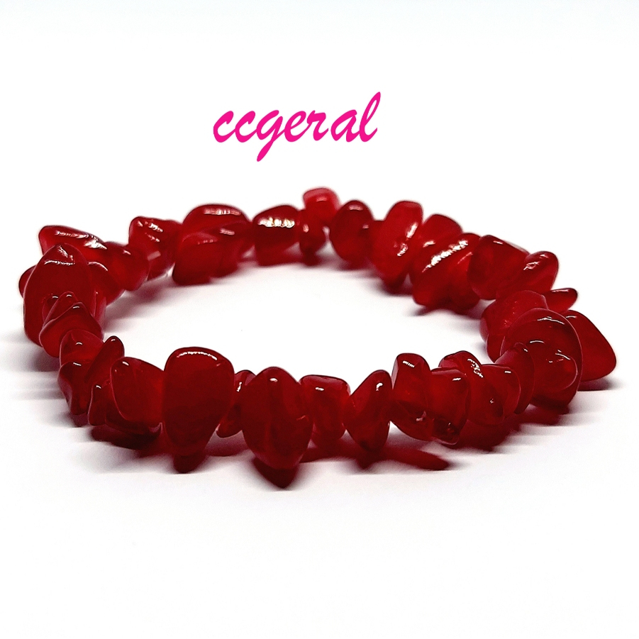 Pulseira Cascalho Ágata Vermelha Moda em Oferta na Shopee
