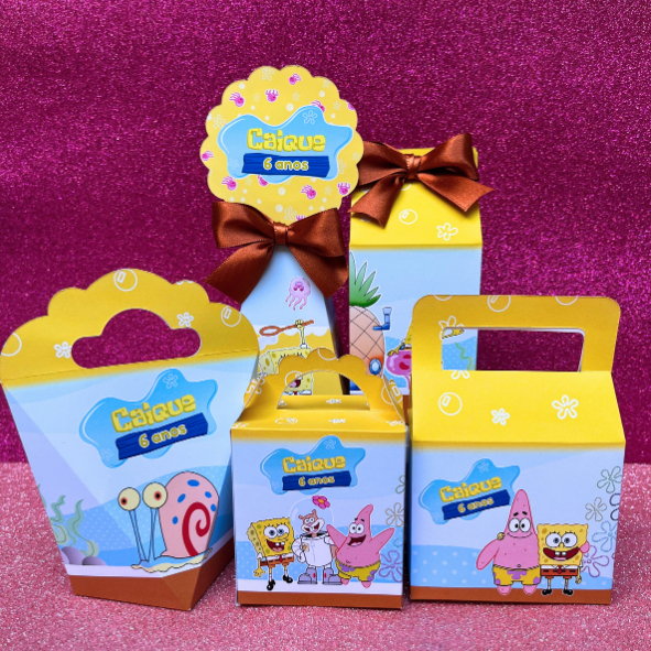 Kit festa caixinhas personalizadas Bob Esponja aniversário (PEGUE E MONTE)