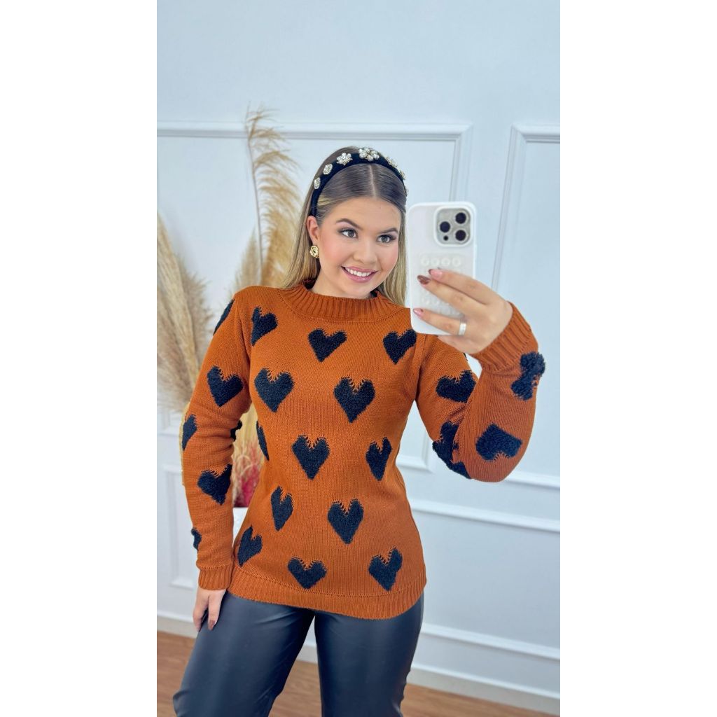 Blusa Feminina de Frio Manga Longa Blusinha de Coração Tricot Inverno Blogueira em Oferta na Shopee