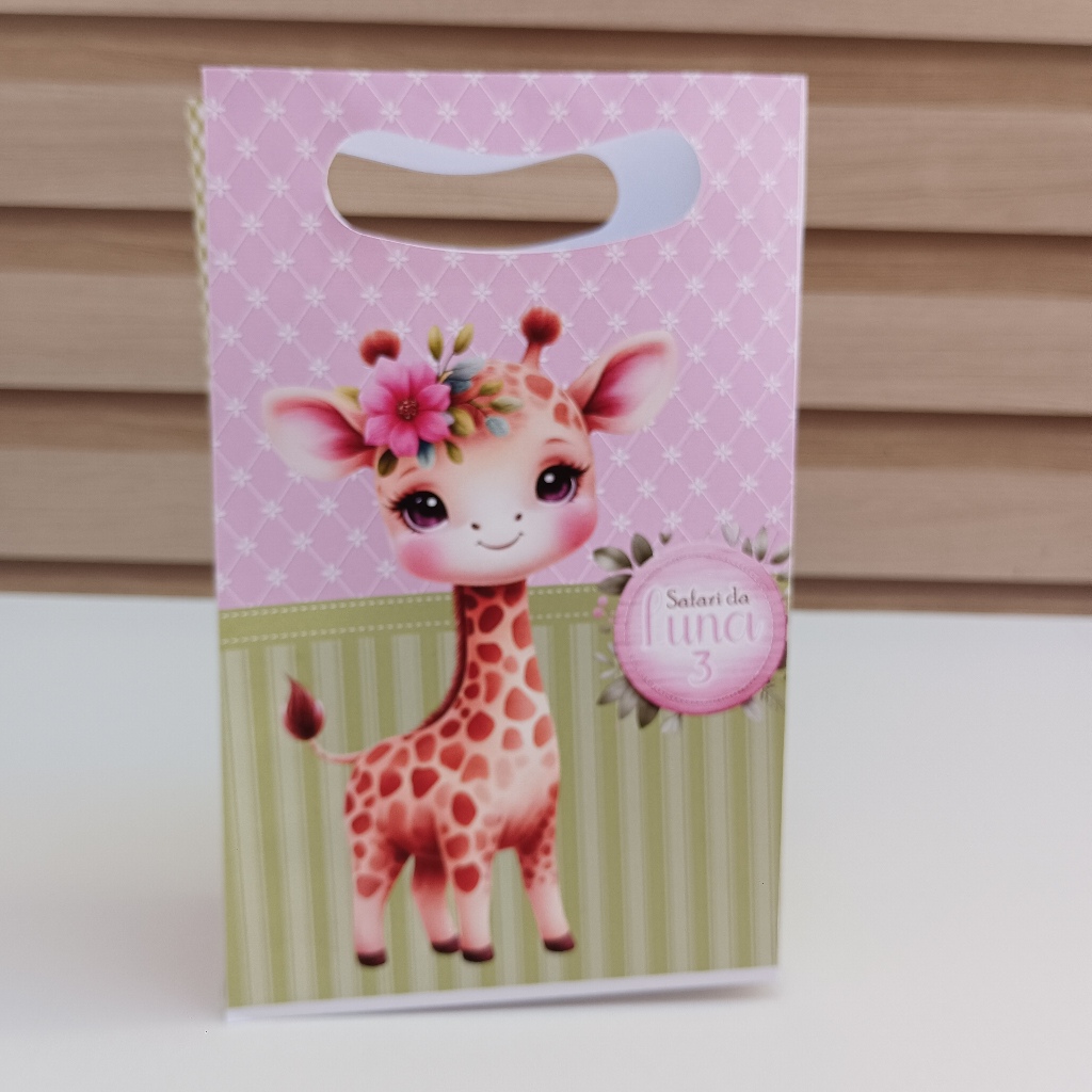 Sacolinha personalizada Safari Rosa/tamanho G/lembrancinha personalizada/festa infantil
