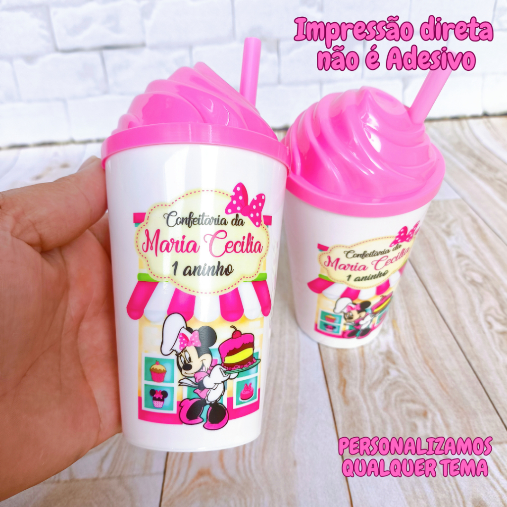 Copo Personalizado 300 Ml Minnie Confeiteira - Lembrancinhas De Aniversário Infantil