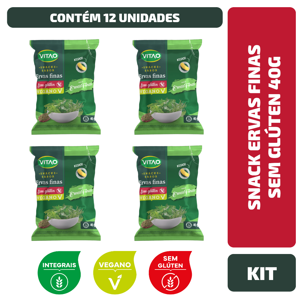 Kit Snack Ervas Finas Sem Glúten Vitao 40G - 12 Unidades - Food & Beverages