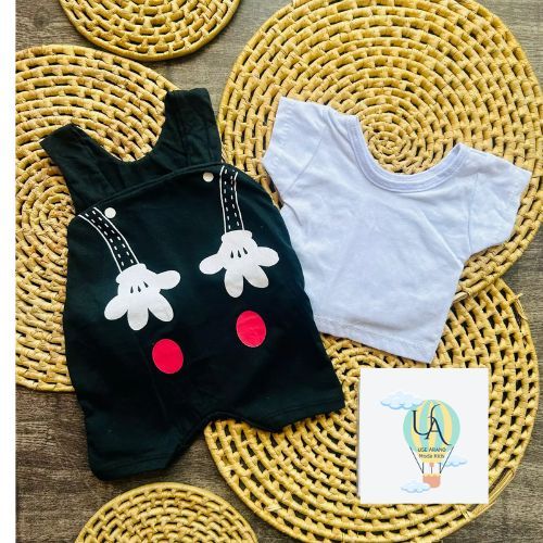 Kit 2 peças Romper bebê infantil Jardineira bebê infantil com blusa camisa Mickey