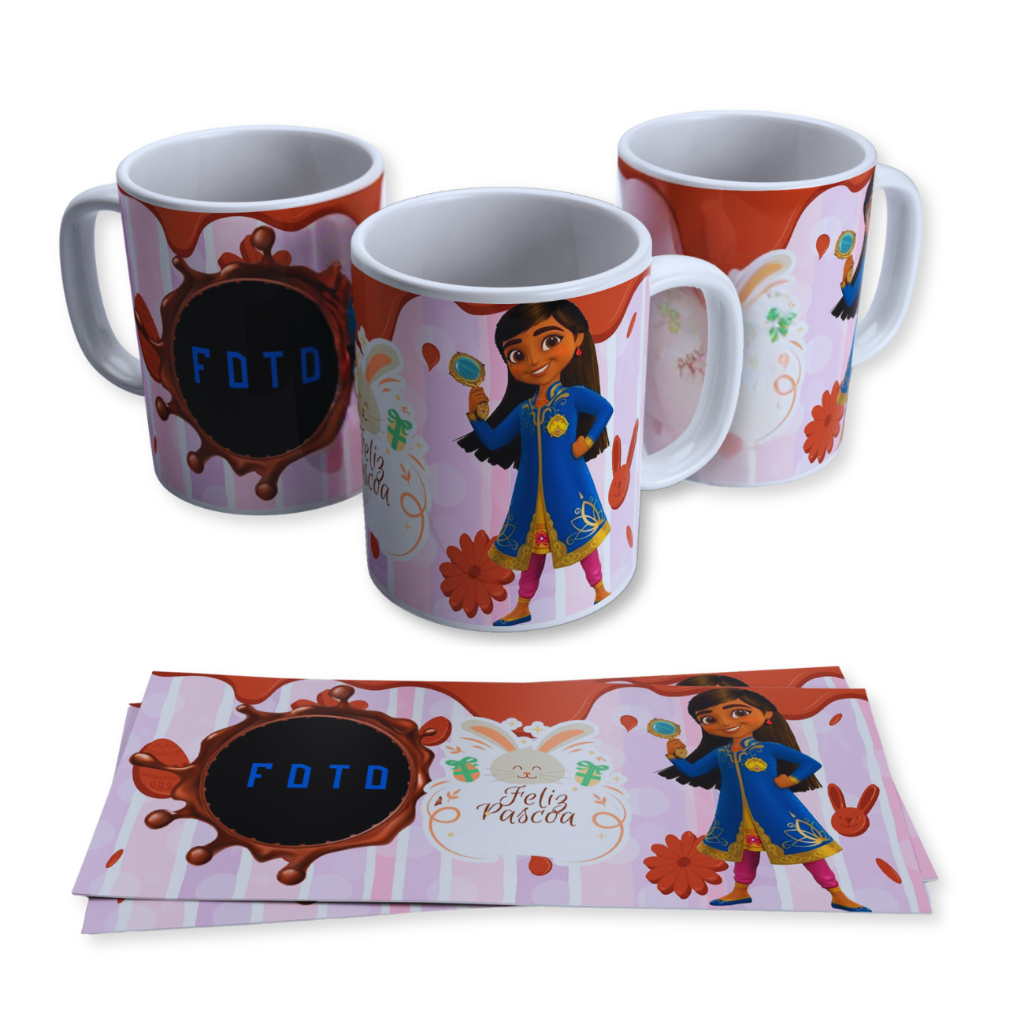 Caneca De Polímero Plástico Branca 325ml Tema Mira Detetive Do Reino Feliz Páscoa Com Sua Arte Ou Imagem