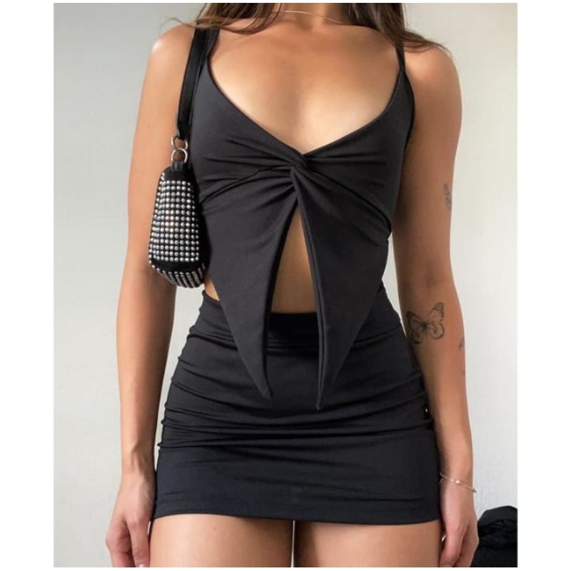 Conjunto Mini Saia Com Cropedd Assimétrico Curto Colado Tendência Moda Feminina Gringa