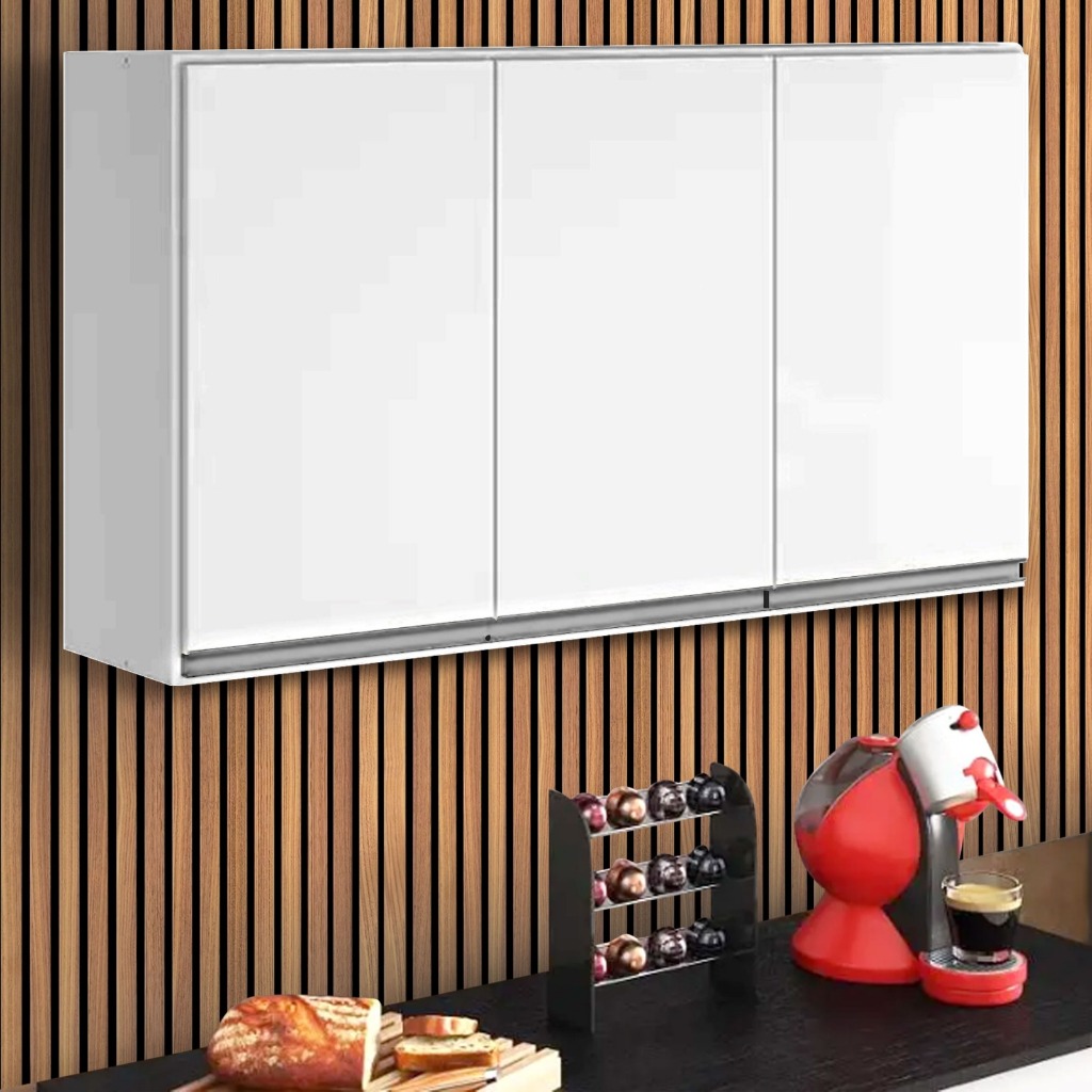 Armário Aéreo de Cozinha e Lavanderia 120cm 3 Portas MDF
