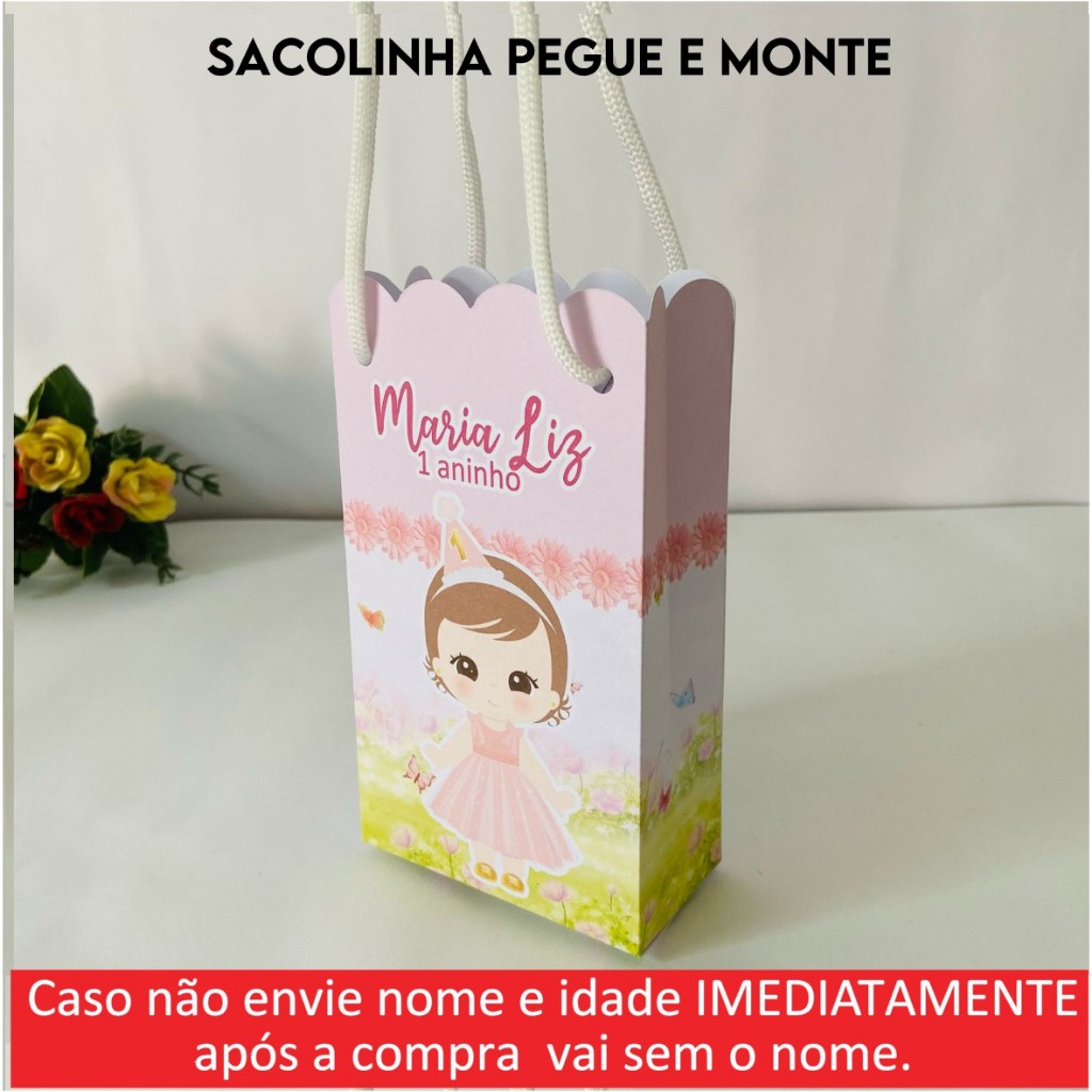 Sacolinha personalizada Casa de boneca PEGUE E MONTE/sacolinha surpresa/lembrancinhas/aniversário