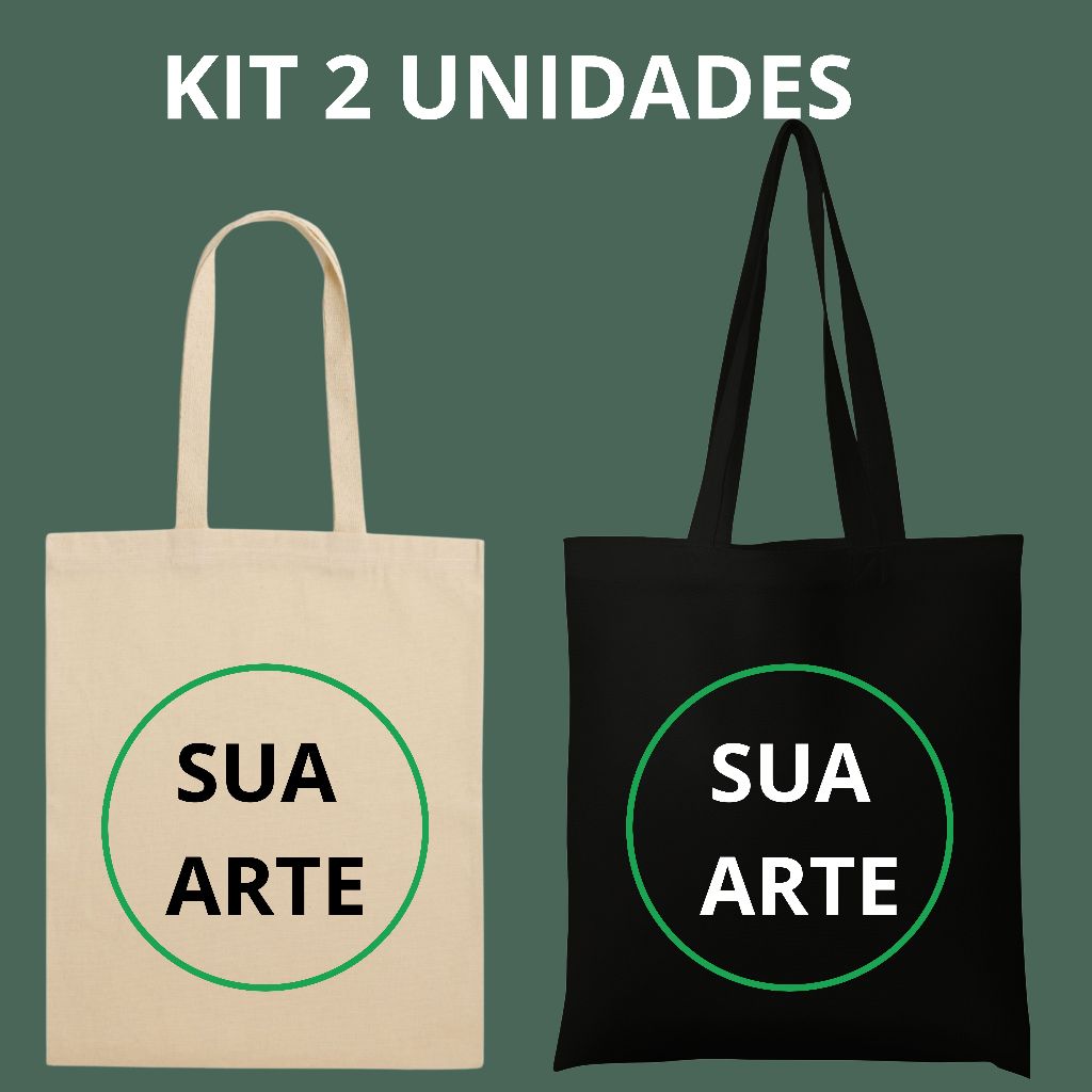 Kit 2 Ecobags Personalizadas Algodão Cru e Preta 30x40 | Sacola Ecológica Reutilizável Moda Praia Mercado Viagem