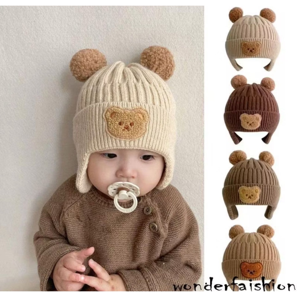 Inverno Bebê 1 ao 3 anos GORRO Dos Desenhos Animados Urso Proteção De Orelha Malha Para Da Criança Meninos Meninas