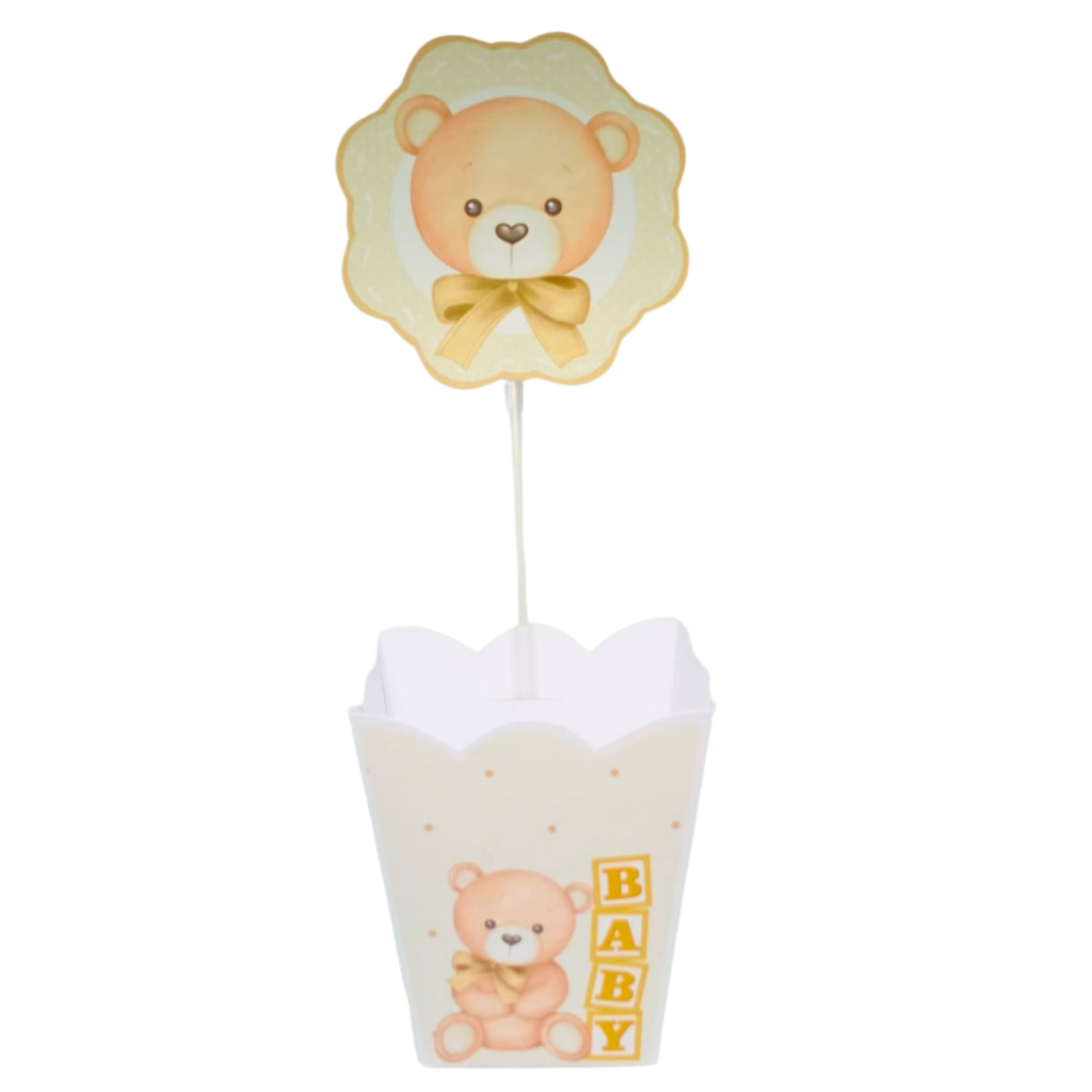 Kit 10/20 Centro de Mesa Lembrancinha Chá de Bebê dourado -Kit Decoração Festa Infantil Aniversário Ursinho Dourado