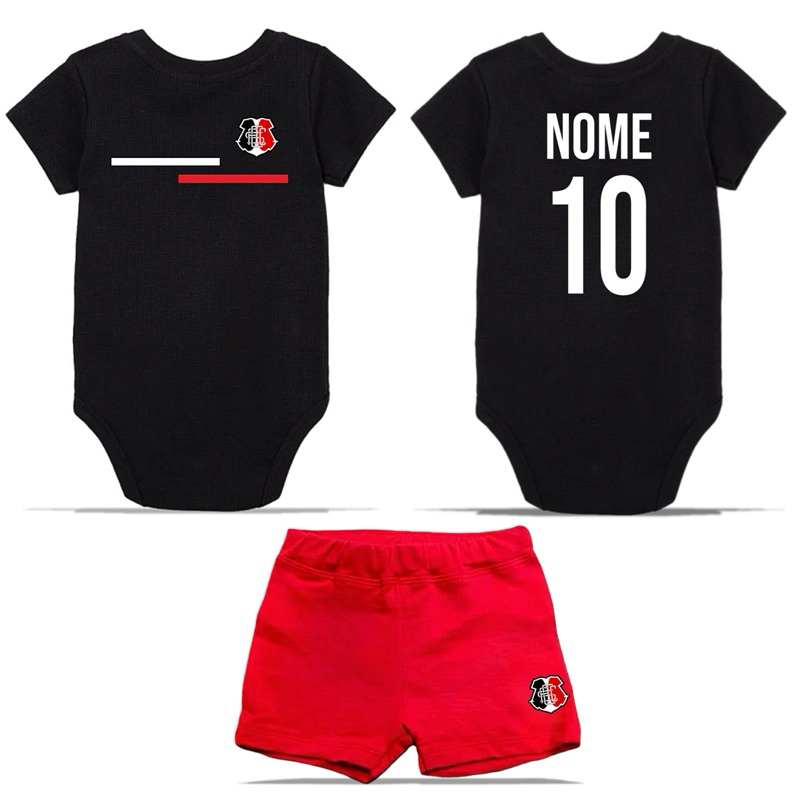 Body Macacão Camisa Time do Santa Cruz Personalizado com Nome + Bermuda Shortinho 100% Algodão Luxo