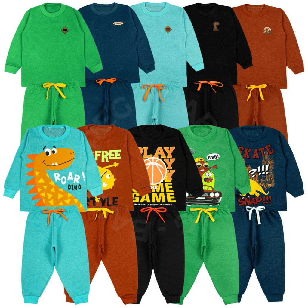 Kit 12 Peças Conjunto Inverno Misto Liso e Estampado Infantil Bebê Menino 1 a 8 anos (6 CONJUNTOS)