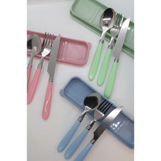 Jogo Colher Talher 3 peças Inox Estojo Garfo Faca Colher Marmita Viagem em Oferta na Shopee