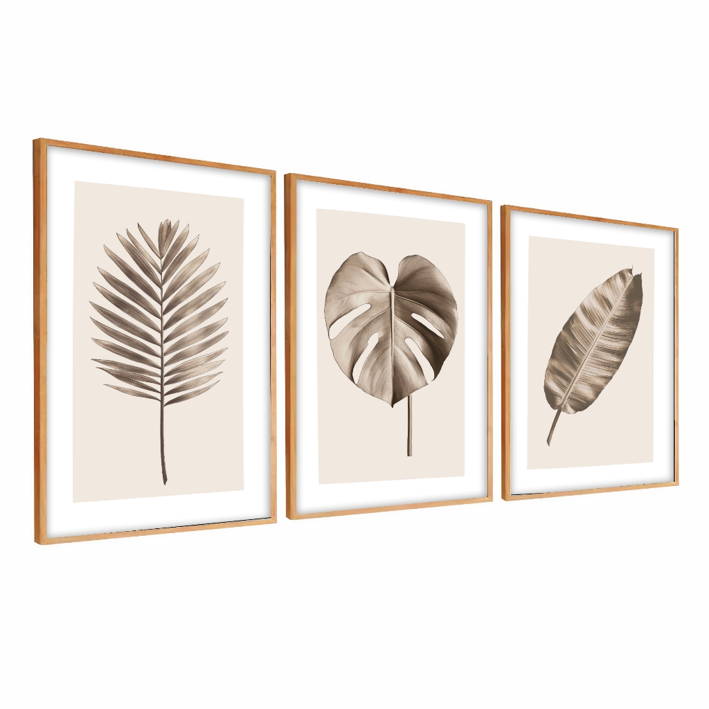 Kit 3 Quadros Decorativos Moldura Sala Grande Folhagem Moderno Quarto