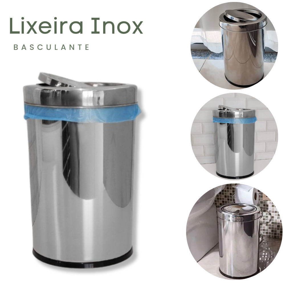 Lixeira Cesto de Lixo Inox 12l 5l e 3 Litros com Tampa Basculante para Cozinha Banheiro
