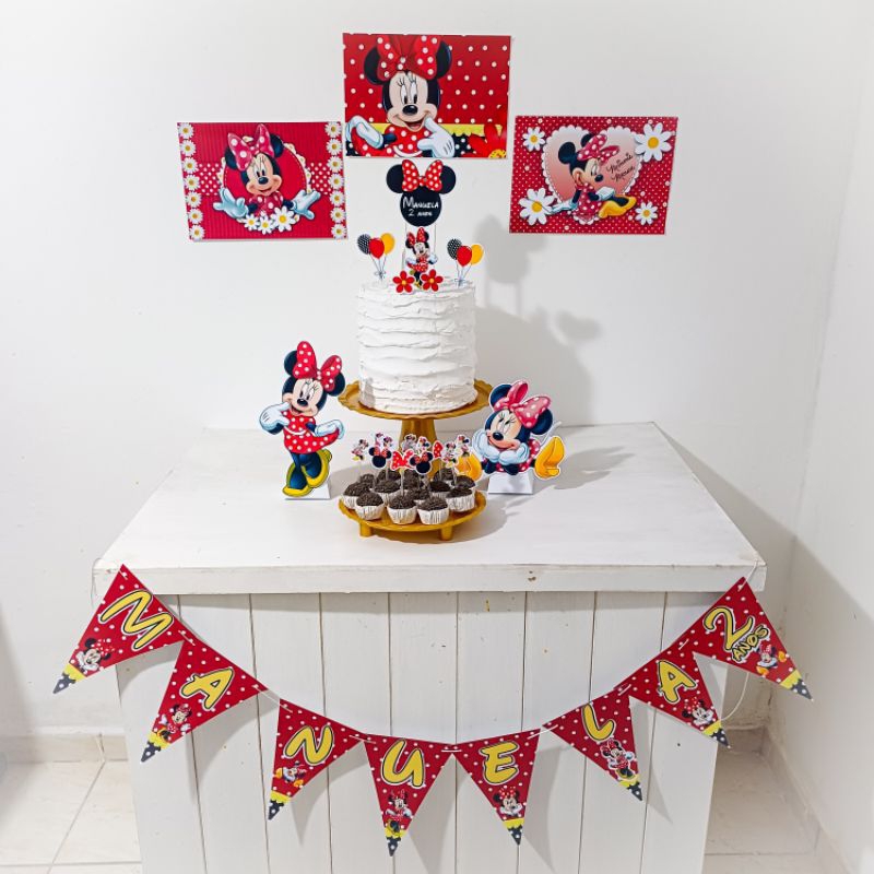 Kit Festa Minnie vermelha Personalizado Só Um Bolinho Festa em Casa Aniversário Infantil adulto Mesversário lembrancinha
