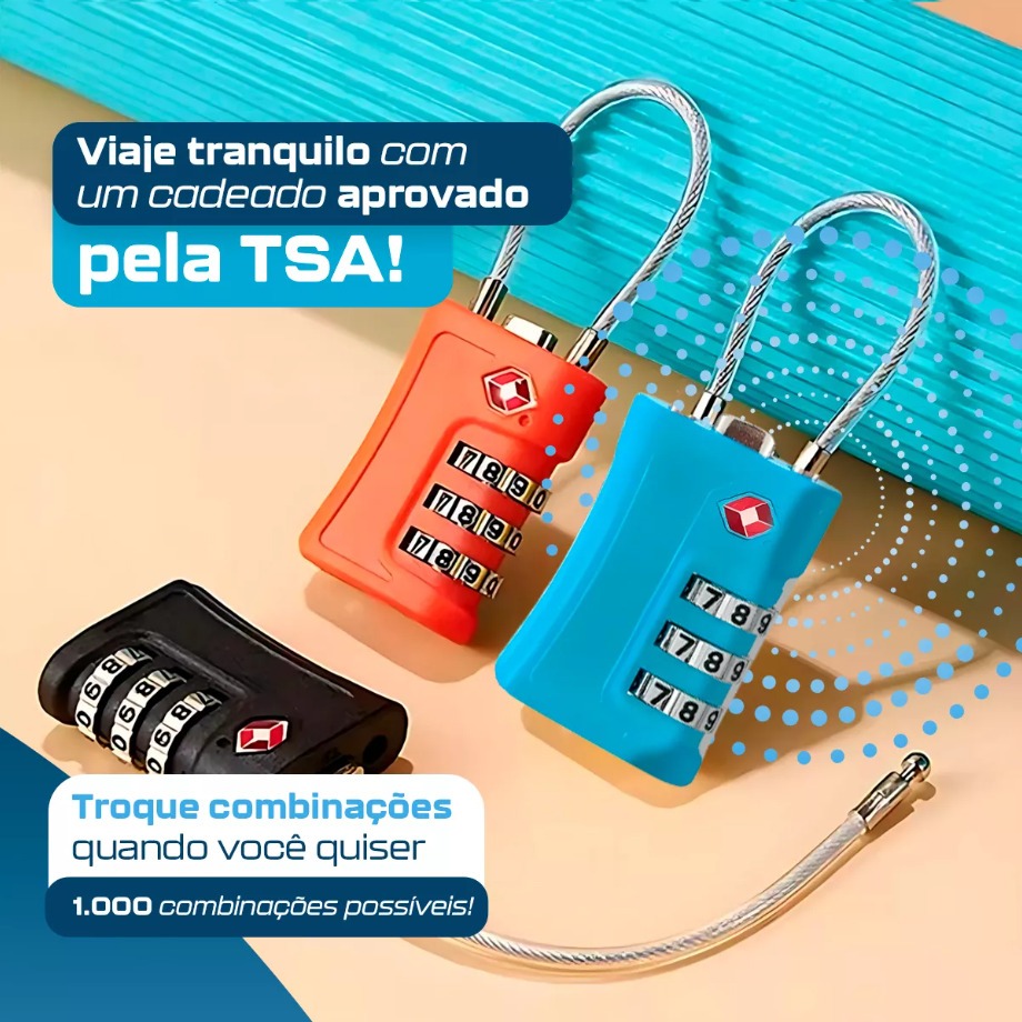 Cadeado Tsa Senha Cabo Aço Mala Viagem Bagagem Armario academia Preto