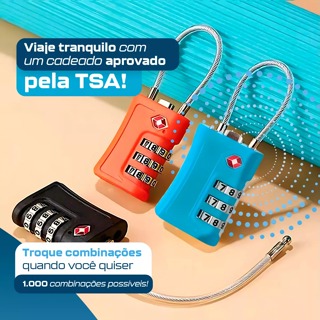 Cadeado Tsa Senha Cabo Aço Mala Viagem Bagagem Armario academia Preto em Oferta na Shopee